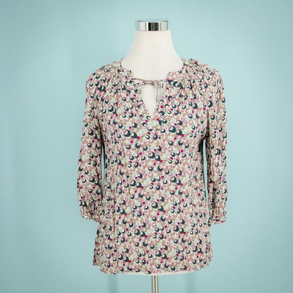 Boden Size 6 Circle Geometric Print Tie Keyhole Neck 3/4 Sleeve Viscose Top - Picture 1 of 5